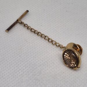 VINTAGE MCM Gold Tone Tie Pin Gold Tone Starburst Design Brown Enamel Background